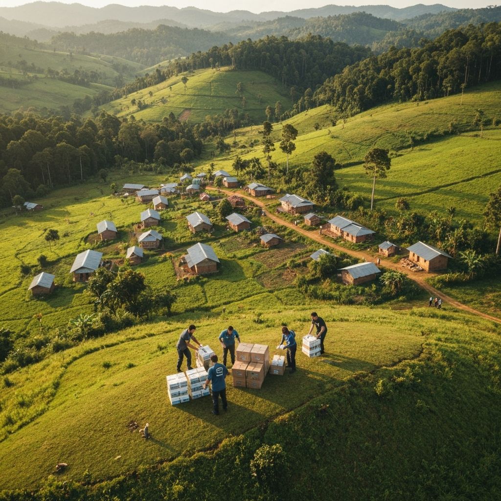 Medical supplies being delivered to a remote village