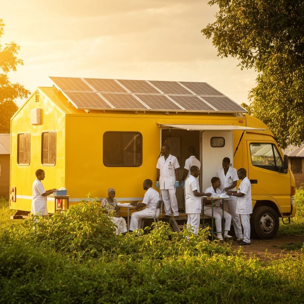 Solar-powered mobile medical clinic in remote village